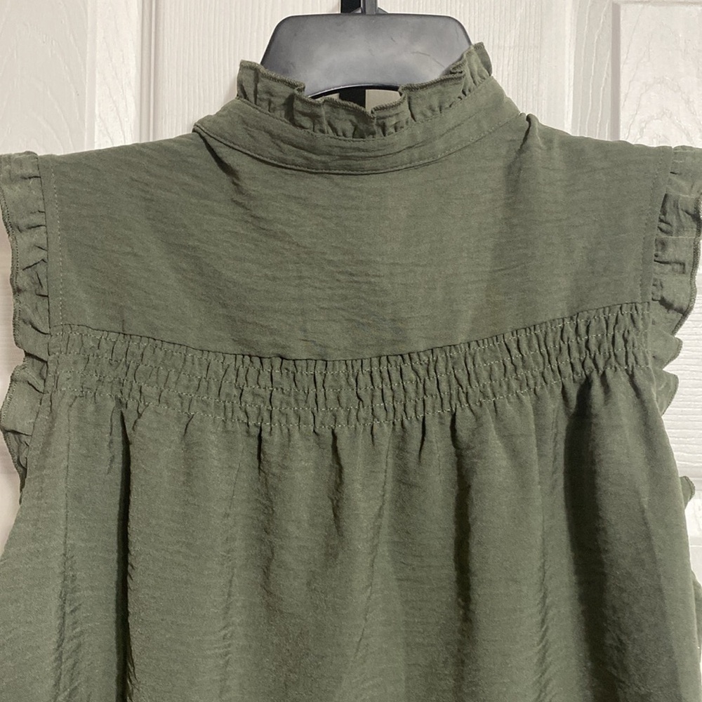 Green sleeveless smock top style blouse top shirt size MEDIUM - Picture 7 of 11